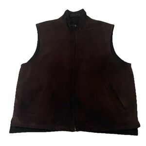 Mark Shale Reversible Suede Leater / Wool Cashmere Vest XL Brown Black Full Zip